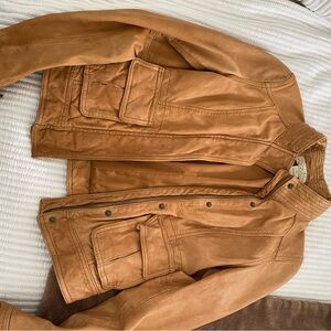 Lucky Brand Tan Leather Jacket XS great condition worn 2x moto style